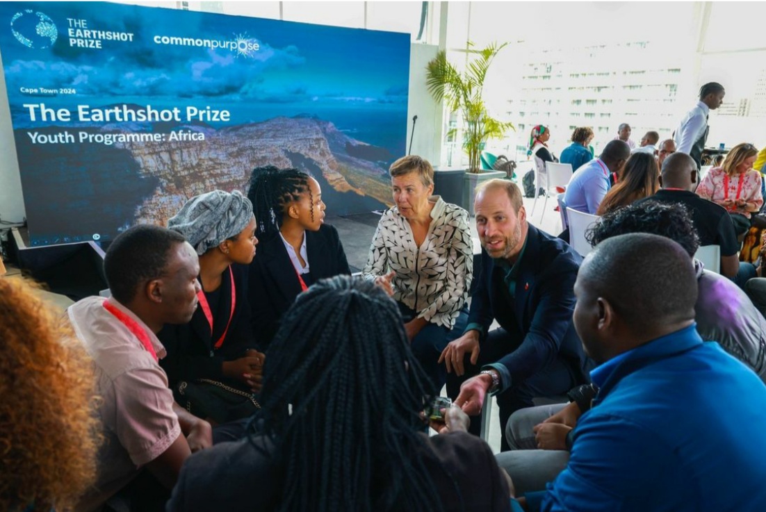 Prince William of Wales speaking with young innovators at The Earthshot Prize Youth Programme in South Africa